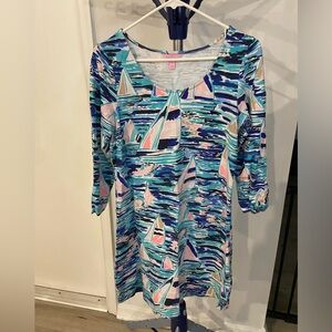 Lilly Pulitzer 3/4 Sleeve Cotton Sailboat Print Dress
